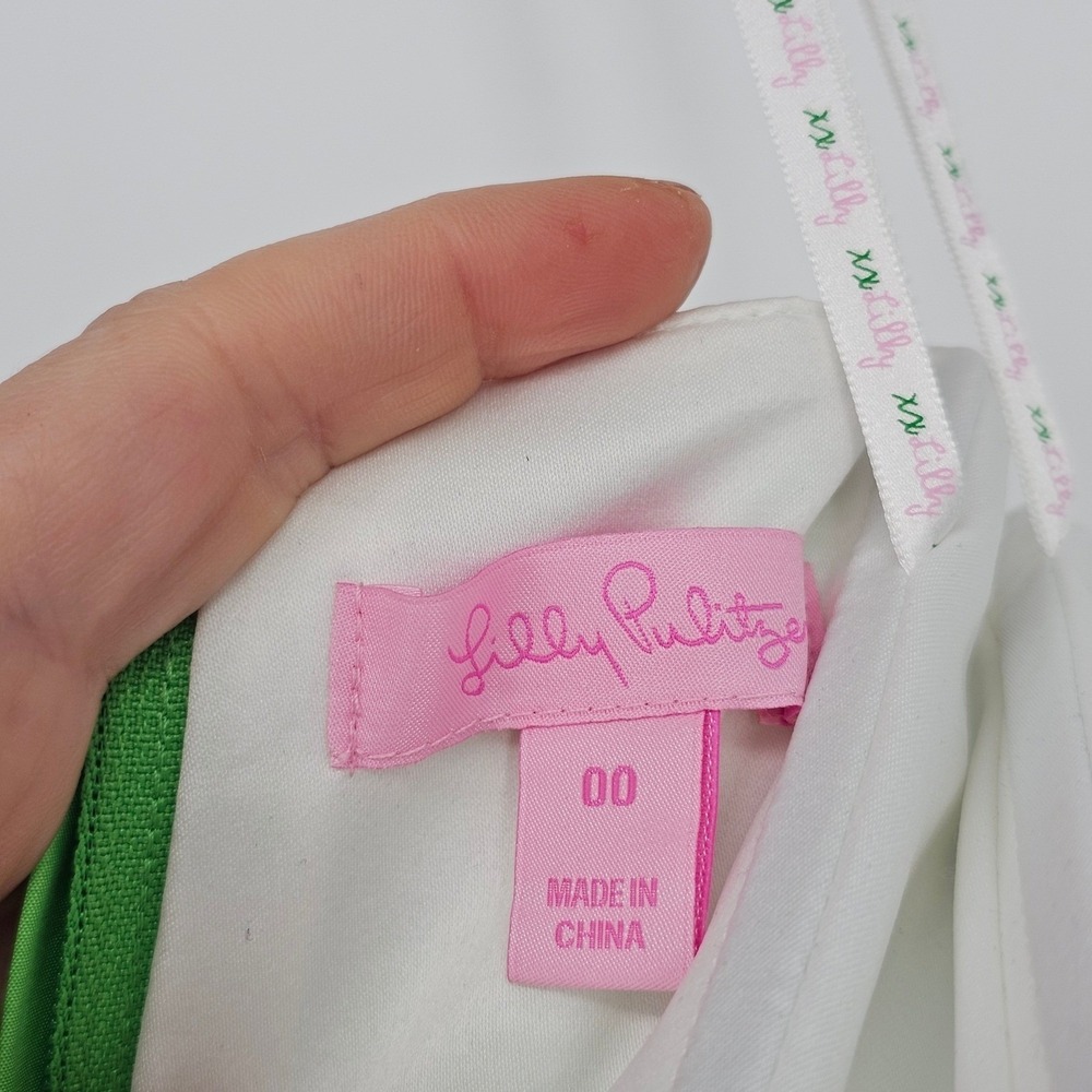 Lilly Pulitzer Langley Silk Cotton Strapless Dress 00 Green Floral Beaded Preppy - Picture 9 of 16